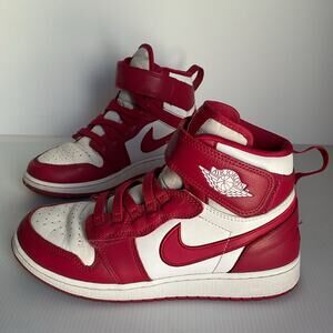 Nike Air Jordan 1 Mid SE Red White Boys Size 5Y DC7986-607 Velcro Strap Sneakers